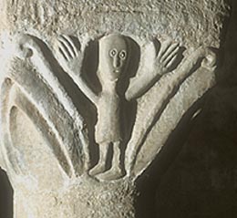 Abbatiale de Cruas- Chapiteau de la crypte : l'orant